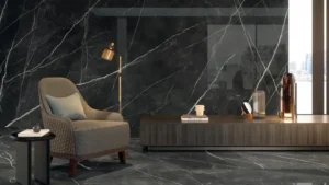 dark large tiles in livingroom