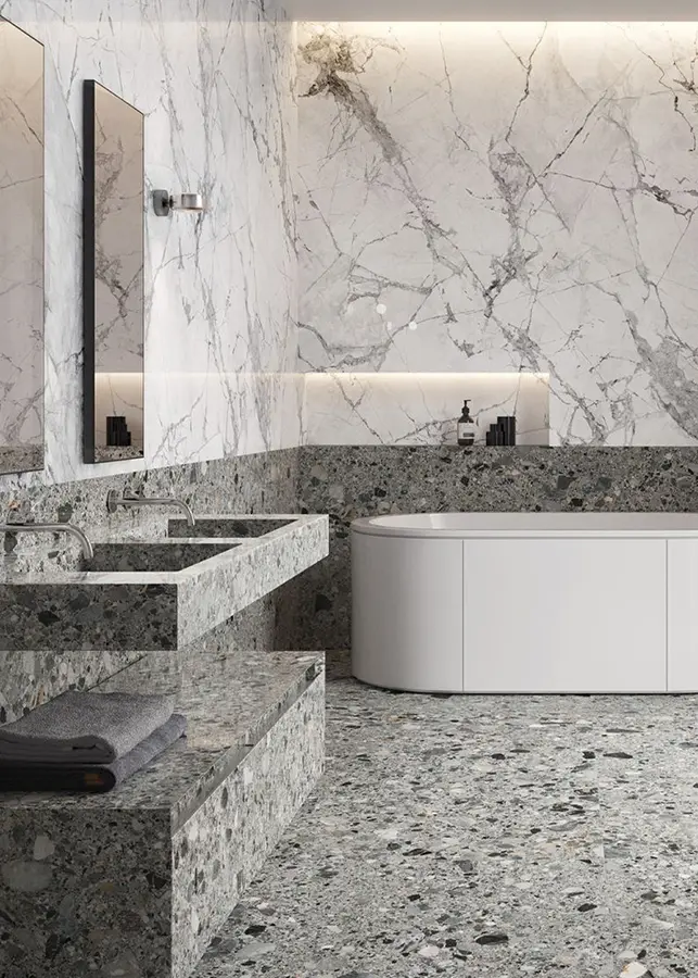 gray tiles remodeled bathroom